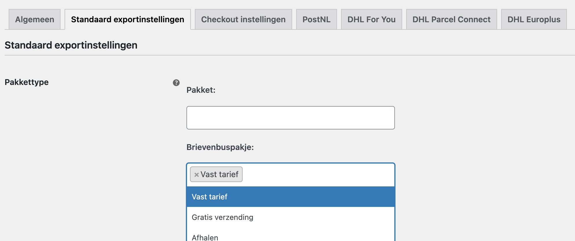 WooCommerce verzendmethode koppelen aan brievenbus pakkettype