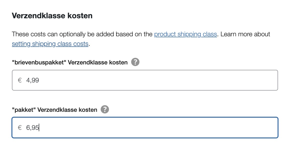 WooCommerce verzendklasse tarieven aanmaken